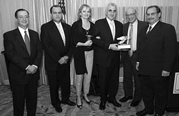 AHI Board Member Marketos, AHI Executive Director Larigakis, Mrs. Kakouris, Ambassador Kakouris, AHI Founder Rossides, and AHI Board Secretary Karambelas gather following the presentation of the AHI Hellenic Heritage Public Service Award to the ambassador.